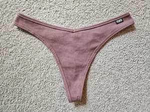 Victoria's Secret PINK Cotton Rib Thong Panties Large New NWT Cocoa Powder Brown - Picture 1 of 4