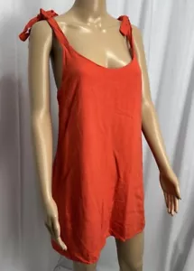 Vestido Lulus Sin Mangas Mezcla de Lino Rojo Salmón Corbata Correas Sin Espalda Mediano Usado en Excelente Condición - Imagen 1 de 14