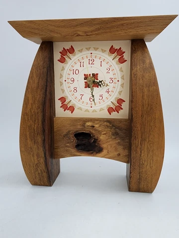 Handmade Mission Style White Oak Iroko Mantle Shelf Clock USA Cover
