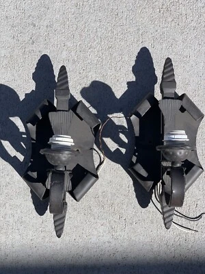 Vintage Wall Sconces - Wrought Iron Hand Forged Wired Wall Lights Untested. - Image 1 of 4