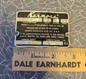 Kenmore Modell 110.6315700 Waschmaschine Waschmaschine Seriennummer ID Datenschild  - Bild 1 von 7