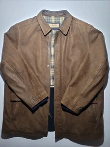 Columbia Sportswear Leather Jacket Mens XXL Brown Flannel Lined Full Zip Heavy - Picture 1 of 7