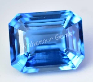 12.40 Ct Natural Swiss Blue Topaz Emerald Flawless CERTIFIED Loose Gemstone - Picture 1 of 6