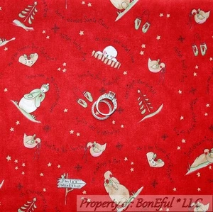 BonEful Fabric FQ Cotton Quilt VTG Red White Snowman Flake Star Bird Xmas Tree S - Picture 1 of 8