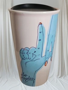 Starbucks Los Angeles  Blue Hands Fingers Ceramic Travel Tumbler Coffee Mug 12oz - Picture 1 of 7