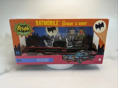 Batman BATMOBILE clássico década de 1960 com bonecos Batman e Robin Funco - Imagem 1 de 4