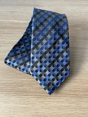 Geoffrey Beene Blue and Gray Checkered 100% Silk Designer Tie - Image 1 of 4