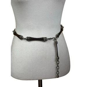 Silver & Leather chain belt, Western, vintage style, bohemian, gothic, country - Picture 1 of 5
