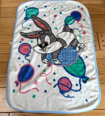 Vtg 2000s Y2K Baby Looney Tunes Baby Blanket Crib Plush Bugs Bunny Balloon EUC - Image 1 of 4