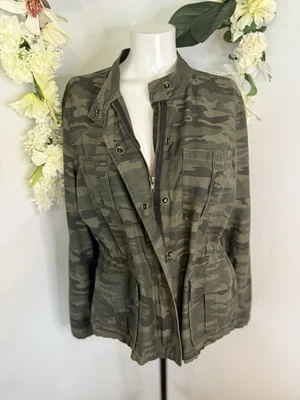 Sanctuary Green Camouflage Utility Full Zip Cinch Waist Rolled Cuff Jacket Sz M - Image 1 of 4