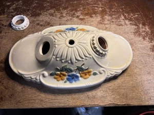Antique 1930's Porcelier Floral Porcelain 2-Bulb Ceiling Light Fixture Flowers - Picture 1 of 3