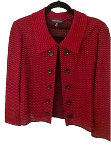 Ming Wang Long Sleeve Knit Open Front Jacket Red Black Women’s Petite Small - Picture 1 of 5