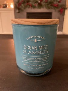 Scentsational Ocean Mist &  Amber  Natural Soy Blend Candle 3-Wick 26 oz New! - Picture 1 of 4