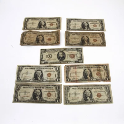 Hawaii Emergency Currency Notes $1 & $20 Series 1934 & 1935 Lot Of 9 PC-118 - Image 1 of 4