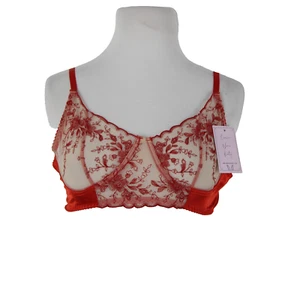 Empress Mimi NEW Sz M Red Cream Lace Polyamide Elastane Bralette - Picture 1 of 13