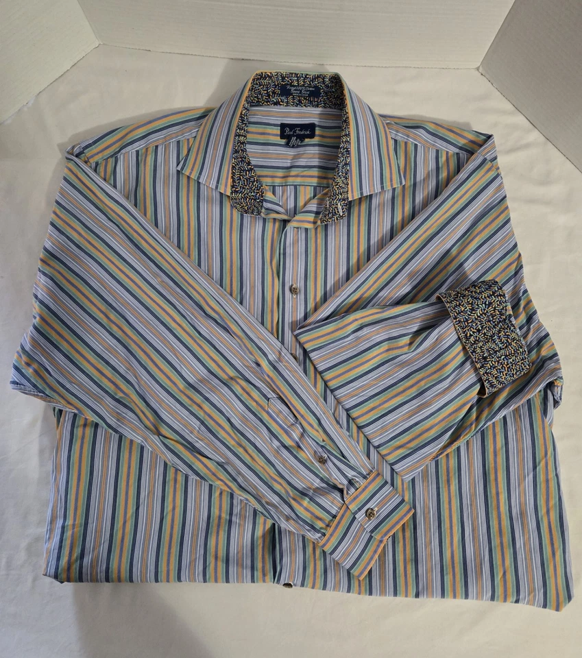 Paul Frederick Finest 100% Cotton Sport Shirt, Blue, Stripes, Size XXL, Collared - Image 1 of 4