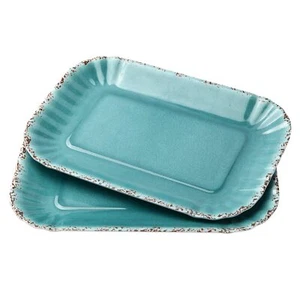Gourmet Art Crackle Set Of 2 100% Melamine Rectangular Serving Trays/platters Aq - Picture 1 of 7