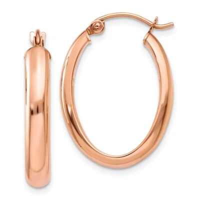 10k Rose Gold Polished Half-Round Oval Hoop Earrings 1.32g for Mom - Image 1 of 4