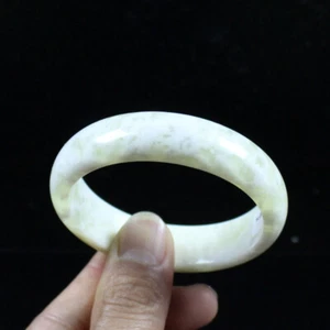60mm Chinese 100% Nature New White Green Xiuyu Jade Gems Bangle Bracelet j7959 - Picture 1 of 10