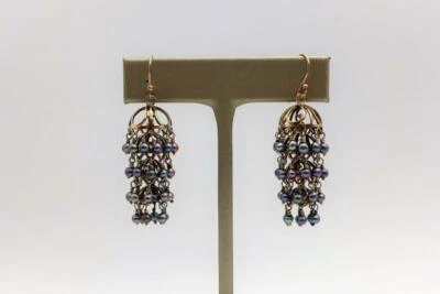 PENDIENTES ARAÑA JANE DIAZ ORO ROSA 10KT PERLAS NEGRAS Foto 1 de 4