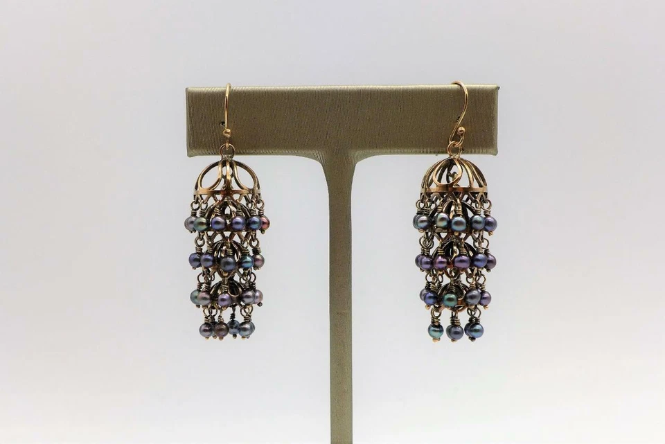 PENDIENTES ARAÑA JANE DIAZ ORO ROSA 10KT PERLAS NEGRAS Foto 1 de 4