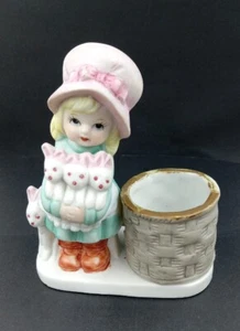 Jasco 1979 Hand Painted Porcelain Little Luvkins Girl Candle Holder Planter 4.5" - Picture 1 of 12