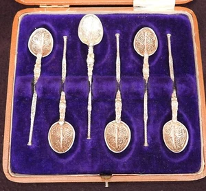1911 Nathan & Hayes Sterling Silver Anointing Demitasse 6 Spoon Mixed Set w/ box - Picture 1 of 9