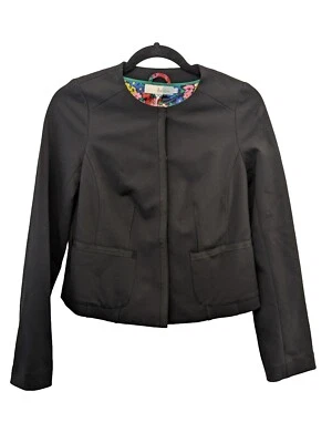 Blazer Boden Mujer Negro Cuello Redondo Bolsillos Ocultos con Botones Forro Floral Talla 2 EE. UU. Foto 1 de 4