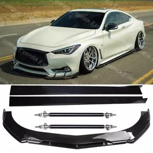 For Infiniti Q60 Q50 Front Bumper Lip Splitter Spoiler + Side Skirt + Strut Rods - Foto 1 di 18