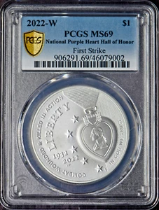 2022-W Purple Heart Silver Dollar PCGS MS69 FS Gold Shield - ✪COINGIANTS✪ - Picture 1 of 2