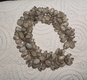 Solid Sterling Silver Large Heavy Moonstone Vintage Pendant Bracelet - Picture 1 of 12