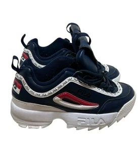 Fila Disrutur Women Sport Shoes Sneakers Navy 5.5 Thick Soles Lace Up Athletic - Picture 1 of 10