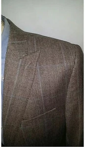 40R SLIM Stafford Peak Lapel Flannel Wool Tweed Glen Check Blazer Sport Jacket - Picture 1 of 7
