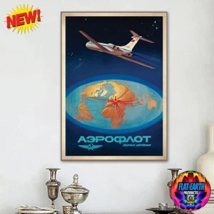Vintage Aeroflot Soviet Flat Earth Map Worldwide Airline Canvas Poster Print FE - Picture 1 of 13