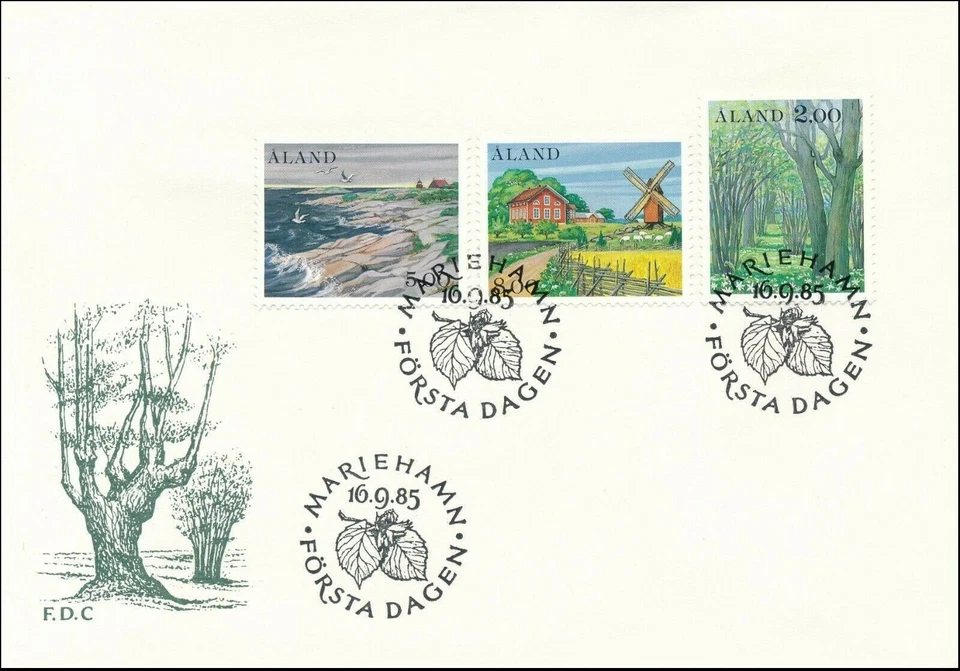 Forest Seabirds Windmill Save Clean Nature Aland Island Finland Mint FDC 1985 - Image 1 of 1