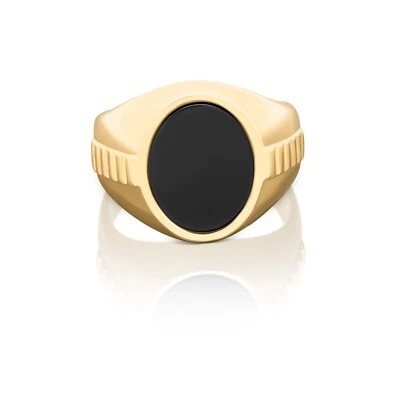 Anillo de ónix negro ovalado dorado para hombre, chapado en oro de 14k, reemplazo de por vida Foto 1 de 4