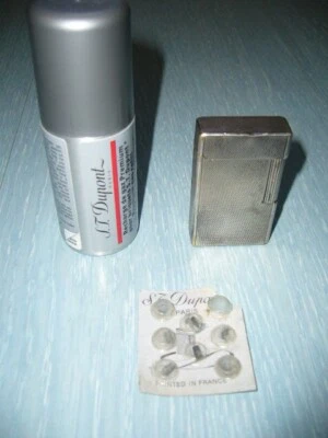 Briquet Dupont plaqué argent avec cartouche gaz neuve et pierres - Photo 1/4