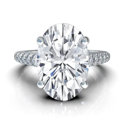 Platinum Plated 925 Sterling Silver Solitaire Ring With 3 CTW Oval CZ - Size 5 - Image 1 of 4