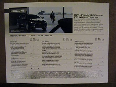 2015 Chevrolet Impala LS LTZ дилерская карта спецификации НОВАЯ - Изображение 1 из 2