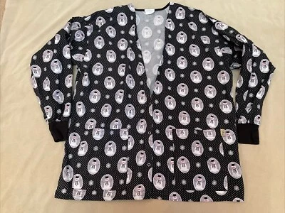 Tafford Scrub Jacket Xl Womens Long Sleeve Snowman Print Black White - Image 1 of 4