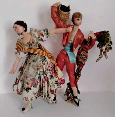 Vintage Layna 11" Artist Doll Spain Klumpe Roldan Style Man Lady Festive Couple  - Image 1 of 4