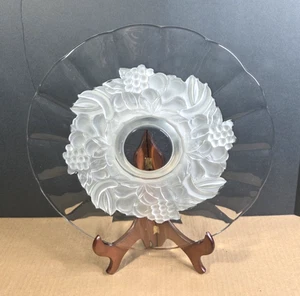 Indiana Glass Clear Footed Cake Plate w/ Frosted Garland Fruit Design 14" - Picture 1 of 6