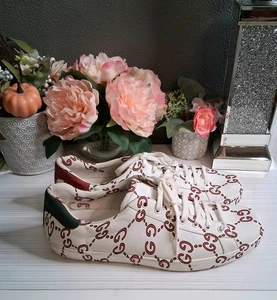 Gucci Ace Ghost GG Monogram Sneakers - White Red Size 12 - Picture 1 of 11