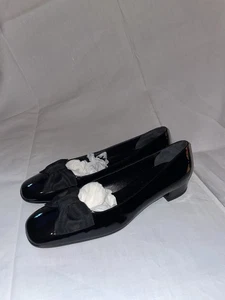 Luxury Vintage Italian Leather Shoes, Gloria 2 Black Salvatore Ferragamo - Picture 1 of 7