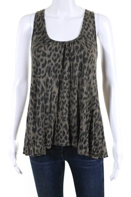 Blusa Ella Moss Mujer Algodón Cuello Redondo Volantes Estampado Animal Marrón Talla XS Foto 1 de 4