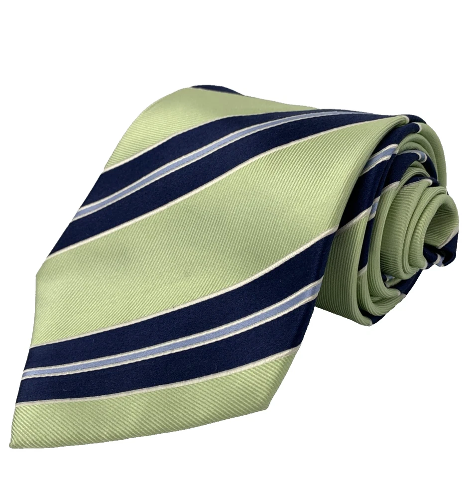 IZOD Repp Silk Necktie Mens 4" x 58" Green Navy Striped Tie Church Corp Work Dad - Image 1 of 4