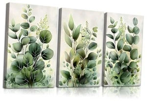 3 Pcs Green Plant Leaves Wall Art Eucalyptus Flower Canvas Wall Decor Pictures - Picture 1 of 7