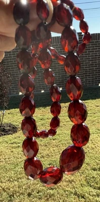 Vtg Dark Cherry Amber BAKELITE Faceted Bead Graduated Necklace 41.5 Grams 27” - Image 1 of 4