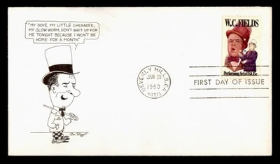 DR WHO 1980 FDC WC FIELDS AFDCS JIM RIGGS COMIC CACHET w14582 - Image 1 of 2
