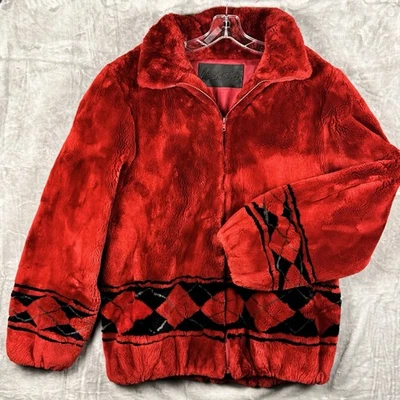 Chaqueta De Colección Marshall Fields Roja Imitación Piel Negra Argyle Mujer M Rara Años 60 70 Foto 1 de 4